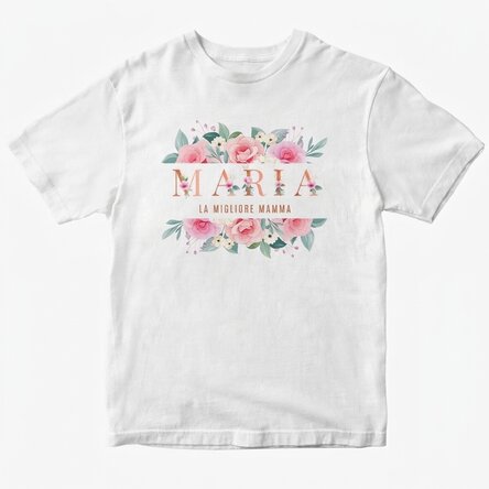 Maglietta in cotone personalizzata con scritta floreale - La mamma migliore