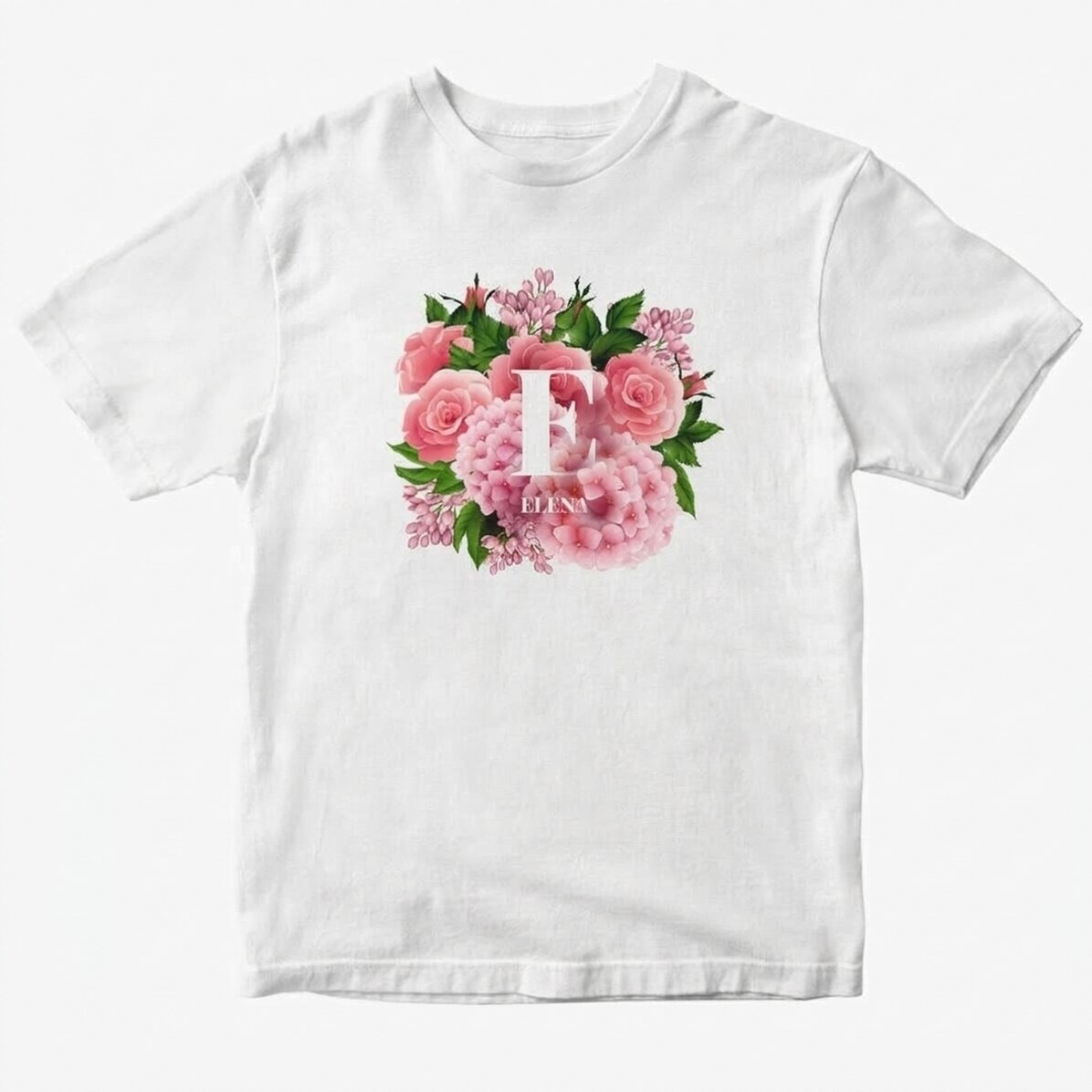 Maglietta in cotone personalizzata con iniziale e nome - Fiori di primavera