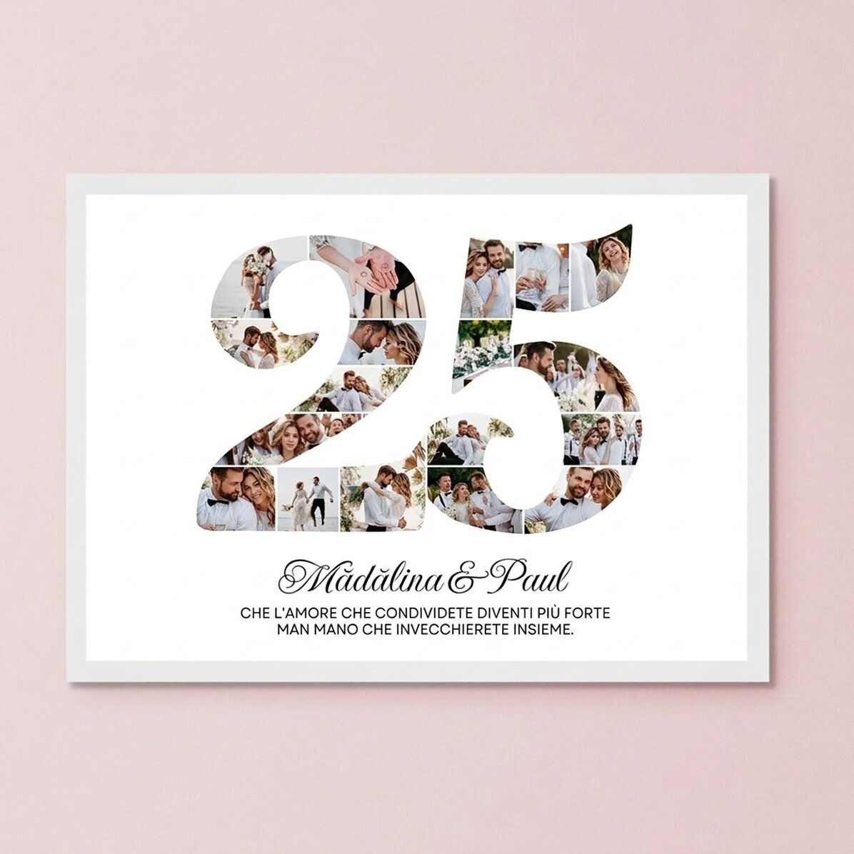 Quadro personalizzato con il numero 25, foto e messaggio - Anniversario di coppia