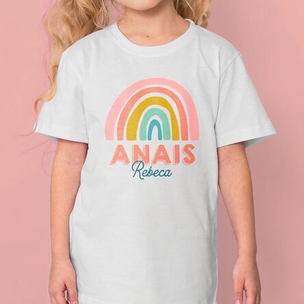 Maglietta in cotone per bambini personalizzata con nome - Arcobaleno