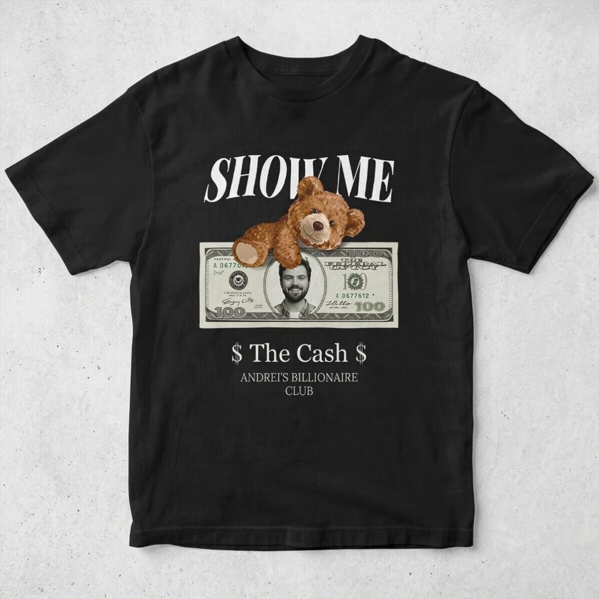 Maglietta in cotone personalizzata con foto e testo - Show me the money