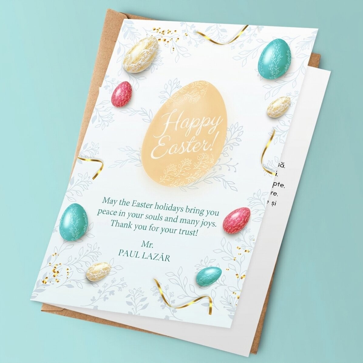 Biglietto di auguri personalizzato con logo e messaggio - Buona Pasqua!