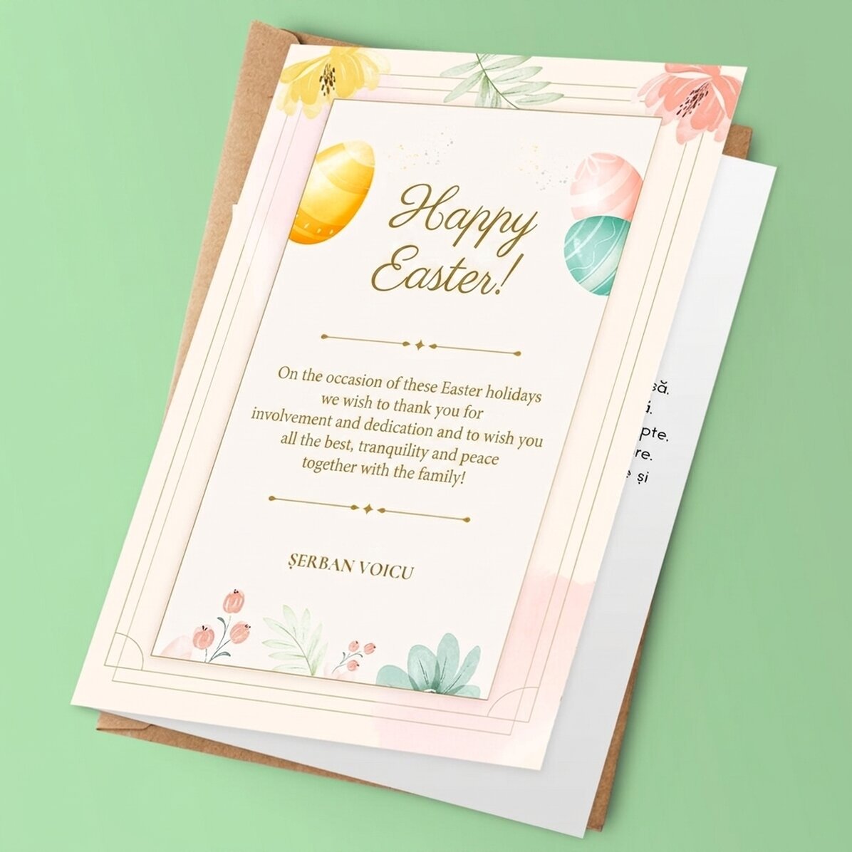 Biglietto di auguri personalizzato con logo e messaggio di Pasqua