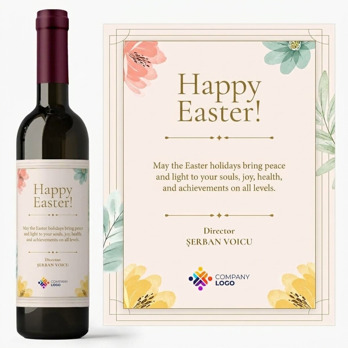 Vino personalizzato con messaggio e logo - Buona Pasqua!