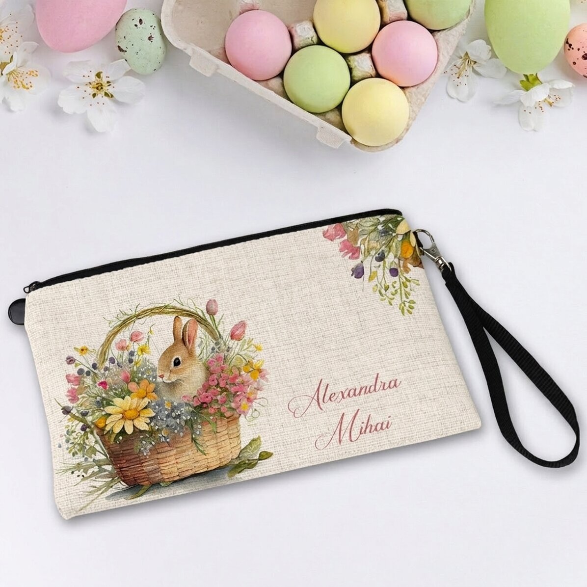 Borsetta per accessori personalizzata con nome - Coniglietto