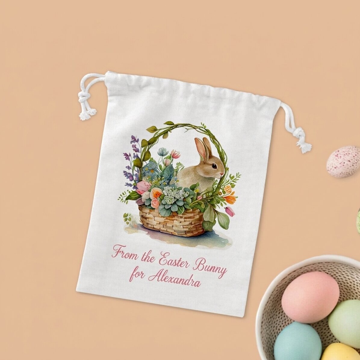 Piccolo sacchetto regalo personalizzato con scritta - Coniglietto
