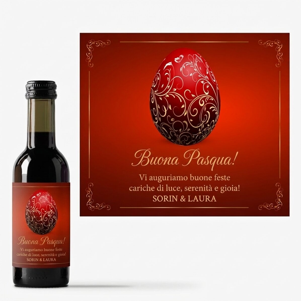 Mini bottiglia di vino personalizzata con scritta - Buona Pasqua