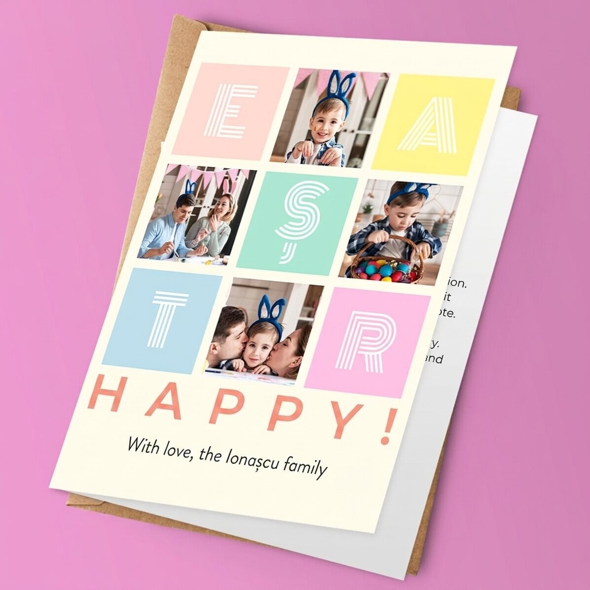 Biglietto di auguri personalizzato con 4 foto e un messaggio - Buona Pasqua!