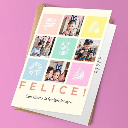 Biglietto di auguri personalizzato con 4 foto e un messaggio - Buona Pasqua!