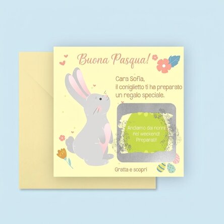Cartolina gratta e vinci personalizzata con messaggio - Dal coniglietto pasquale