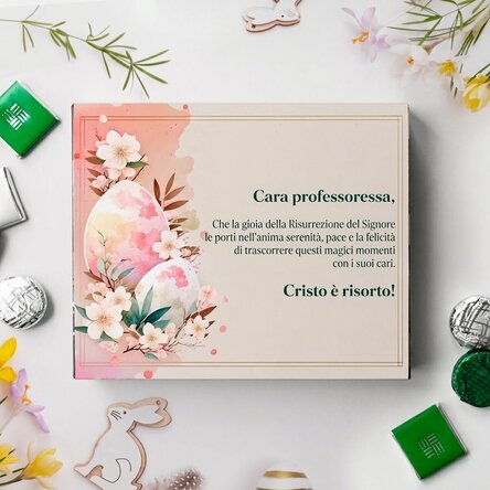 Scatola di cioccolatini personalizzata con un messaggio per la maestra - Buona Pasqua!