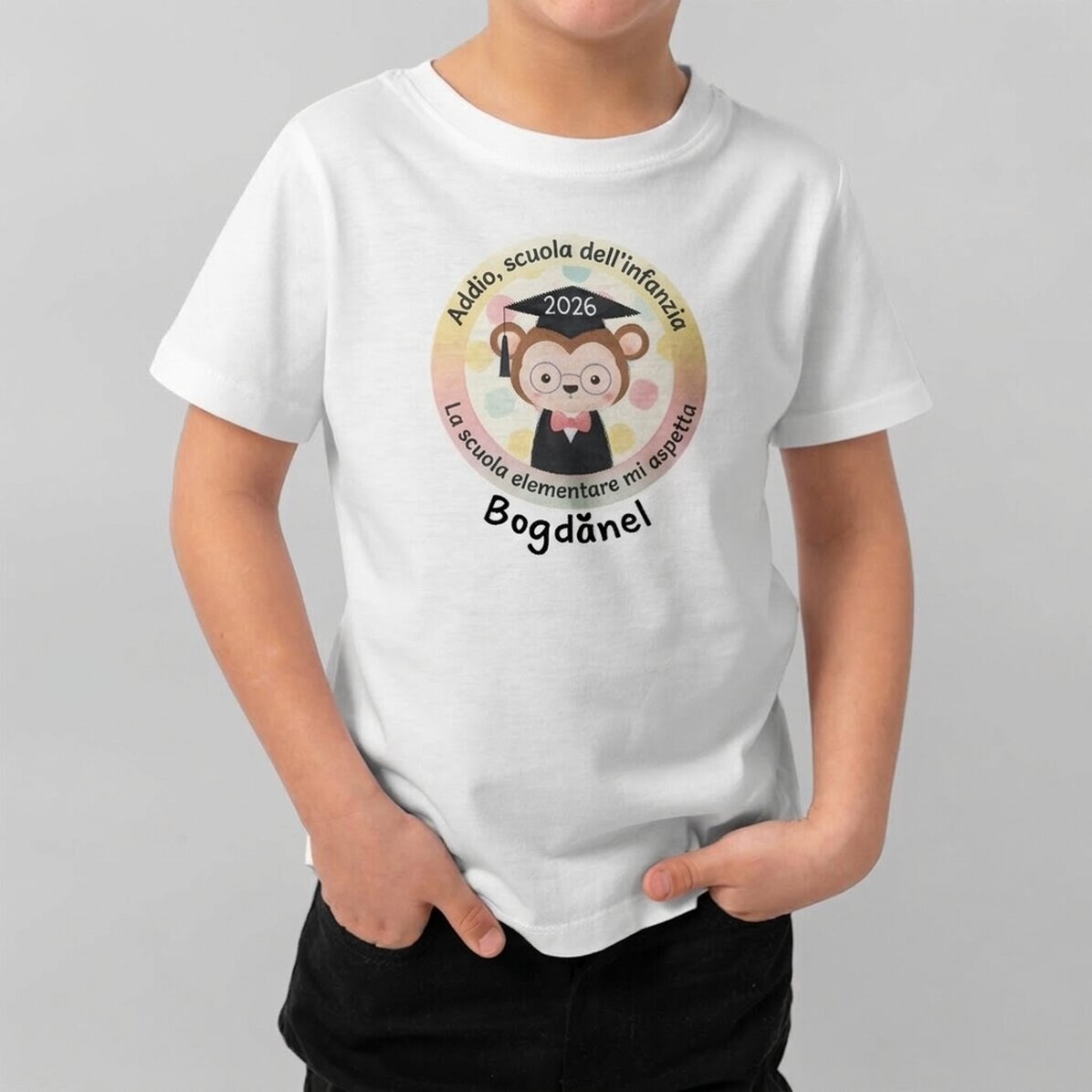 Maglietta in cotone per bambini personalizzata con scritta - "Arrivederci, scuola dell