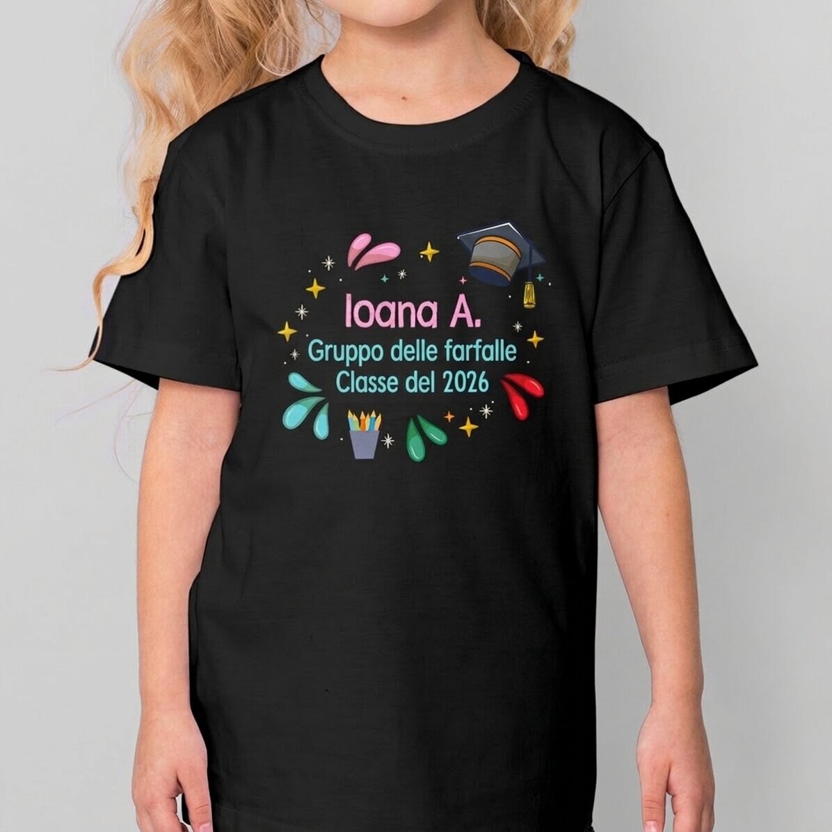 Maglietta in cotone per bambini personalizzata con scritta - Colori