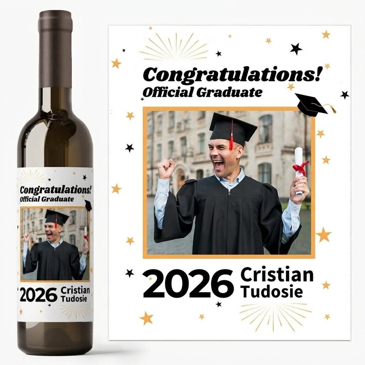 Vino personalizzato con foto e testo - Laureato ufficiale