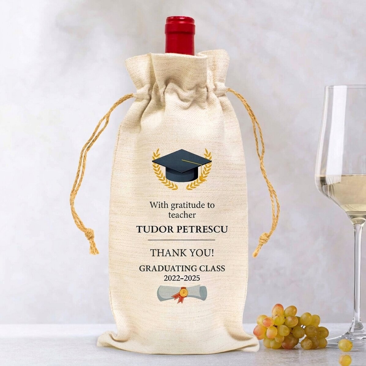 Sacchetto personalizzato per bottiglia di vino con messaggio - Laurea