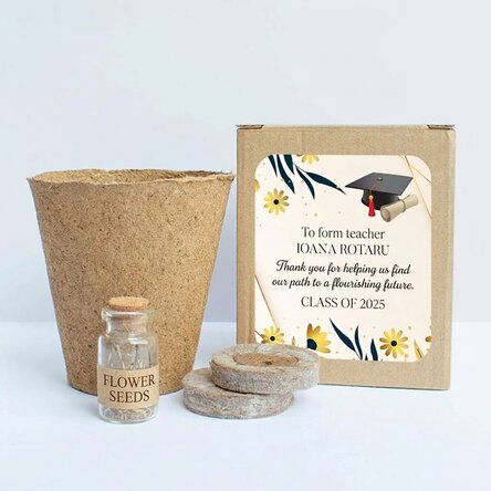 Kit per piantare fiori in una scatolina personalizzata con un messaggio per gli insegnanti - Diploma