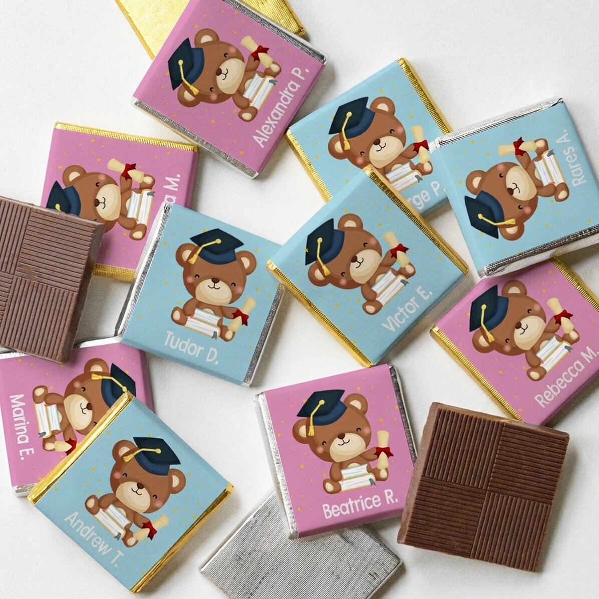 Set di 10 mini cioccolatini personalizzati per la laurea - Orsetti