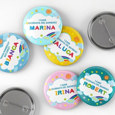 Spilla personalizzata con messaggio per la Festa dei Bambini