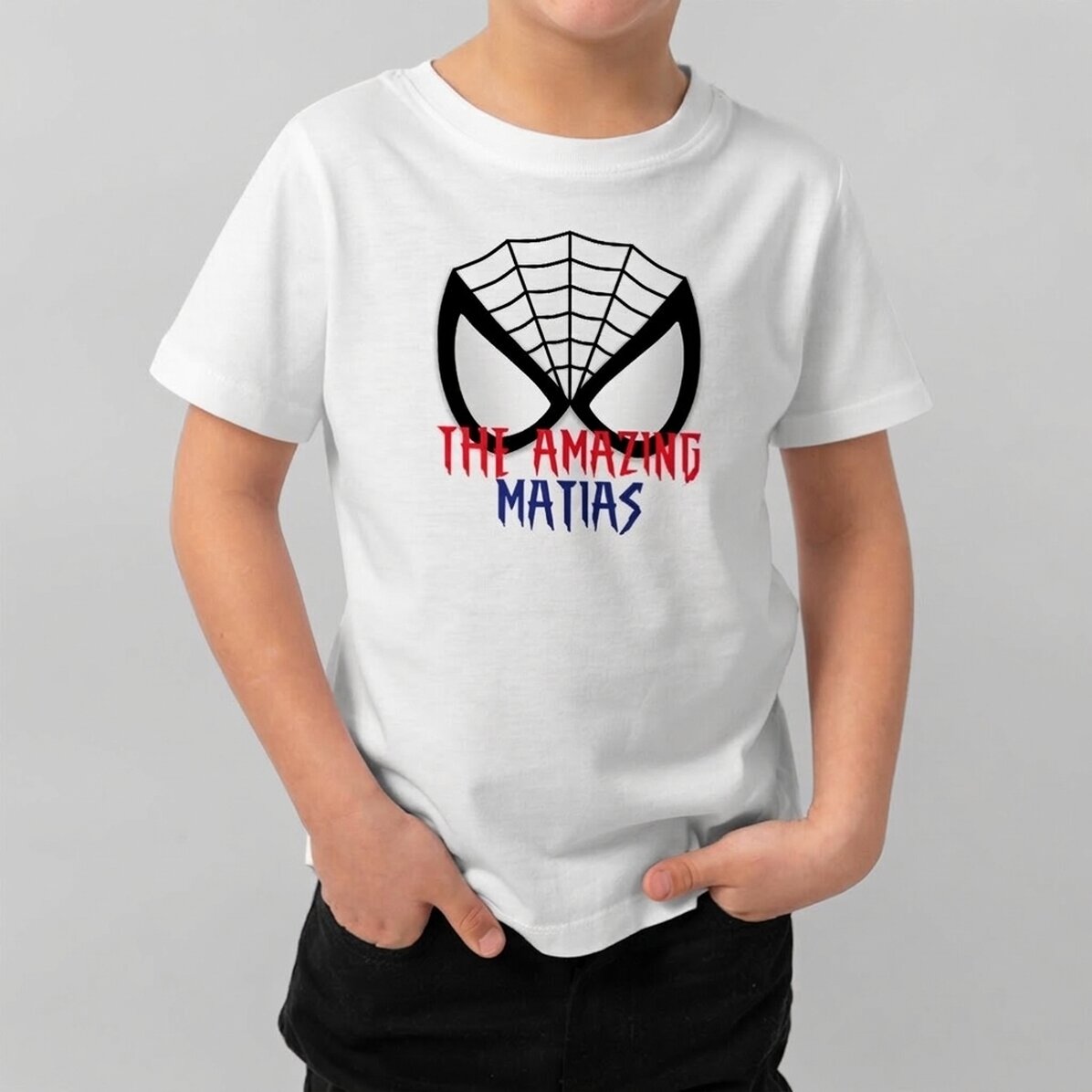 Maglietta in cotone per bambini personalizzata con scritta - The Amazing Spider Kid