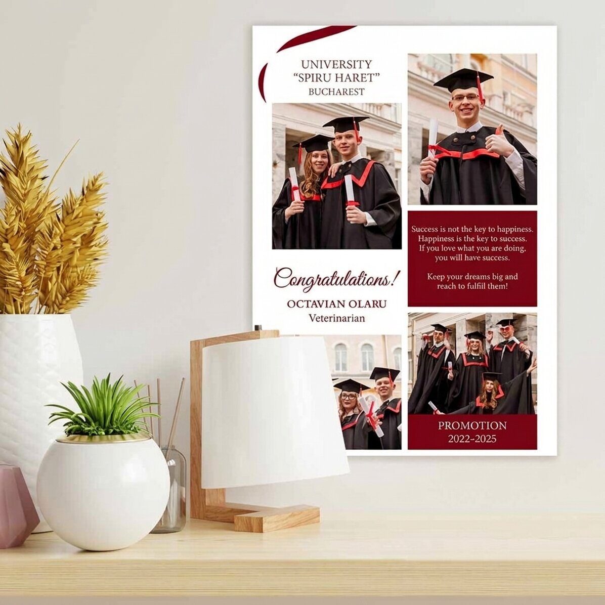Poster personalizzato con 4 foto e un messaggio - Laurea