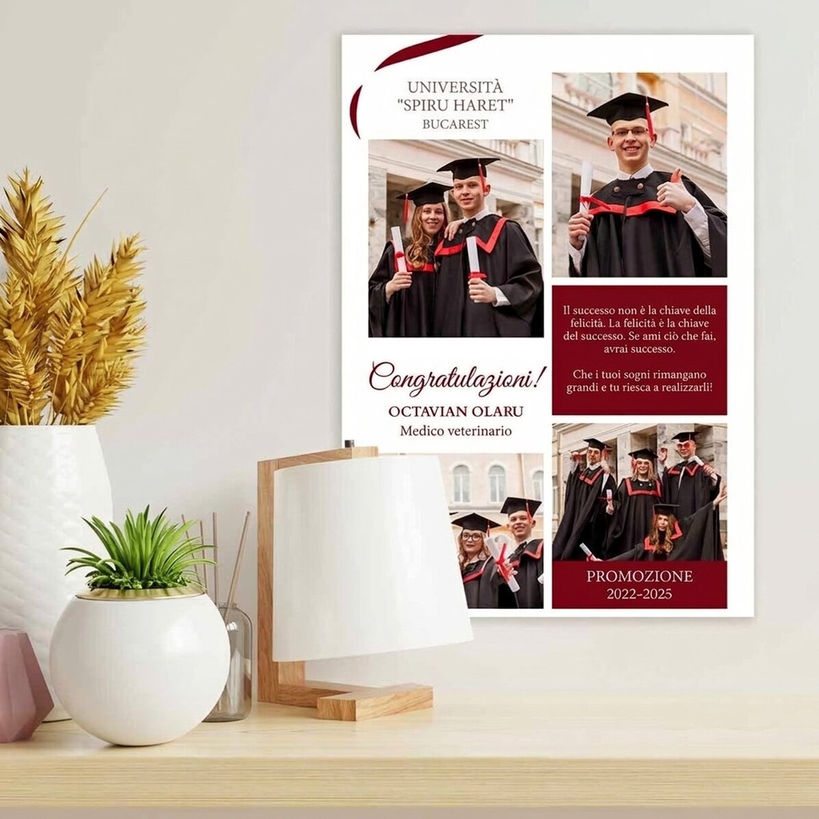 Poster personalizzato con 4 foto e un messaggio - Laurea