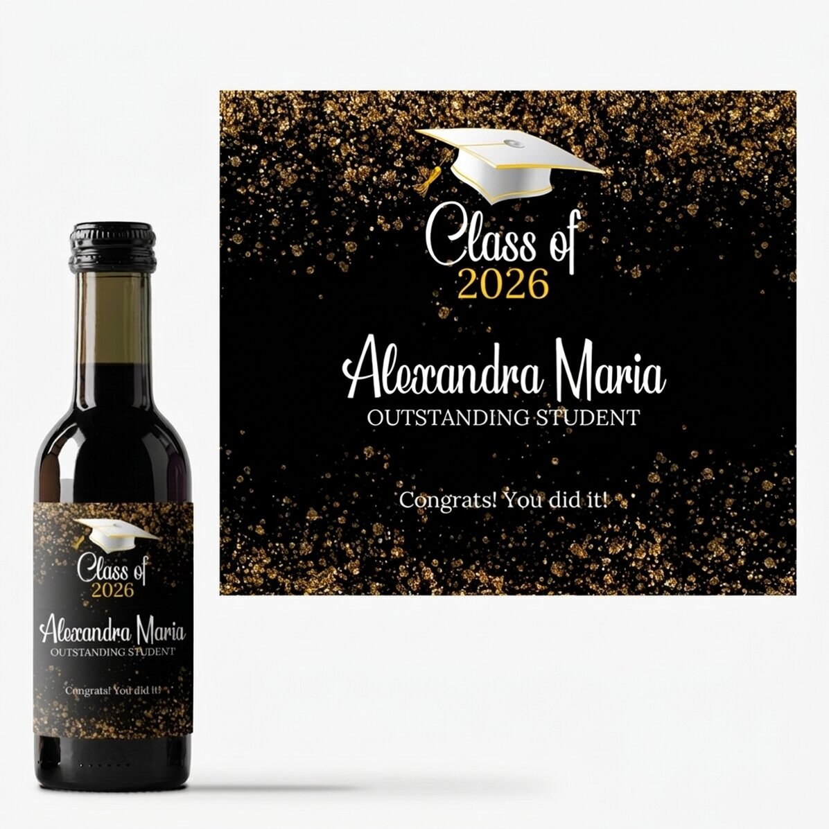 Mini bottiglia di vino per la laurea personalizzata con la scritta - Outstanding student