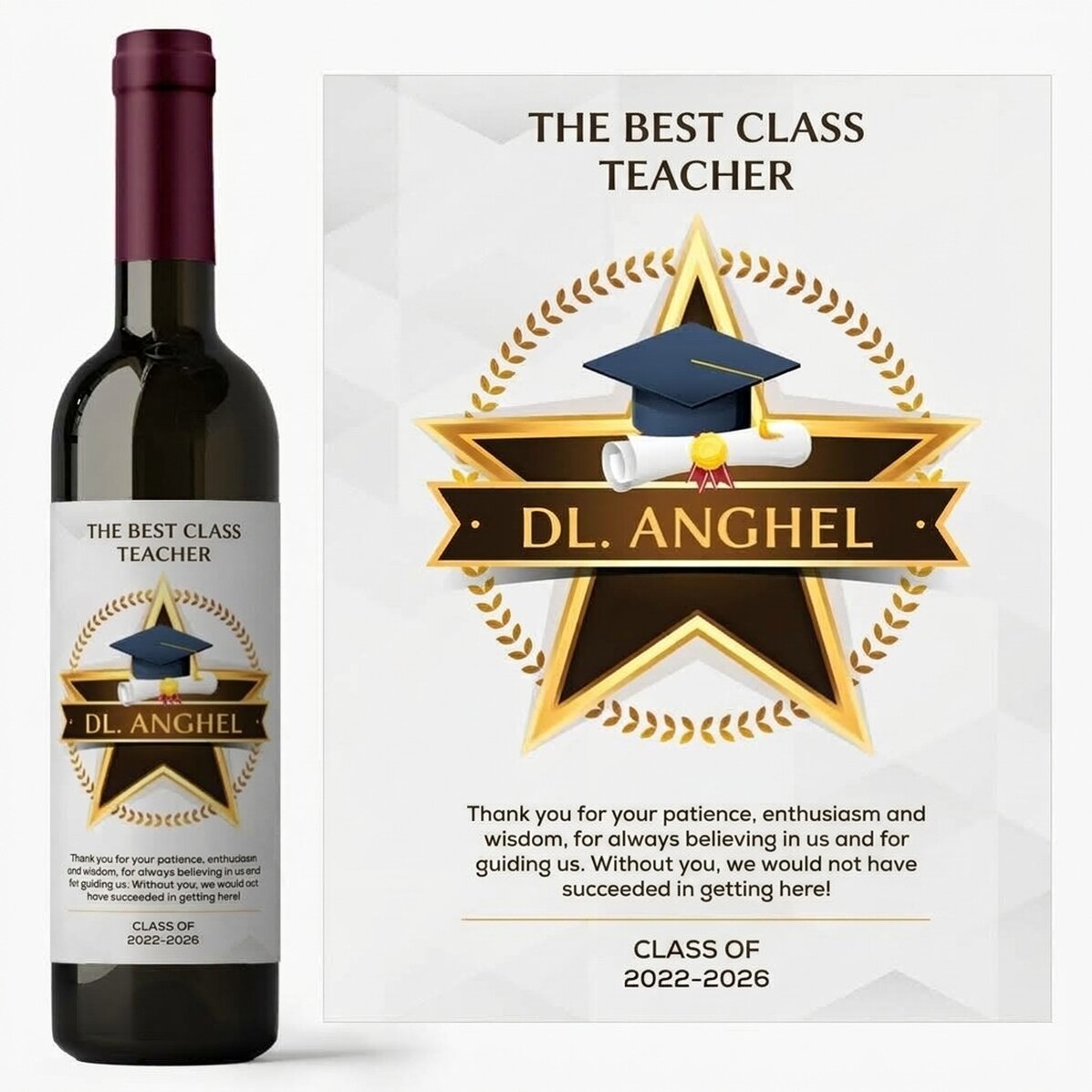 Vino personalizzato con un messaggio di ringraziamento per gli insegnanti
