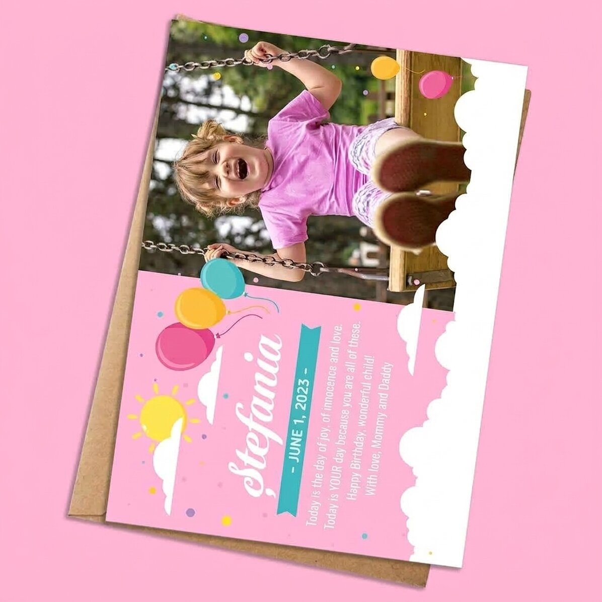 Biglietto personalizzato con messaggio e foto per la Festa dei Bambini