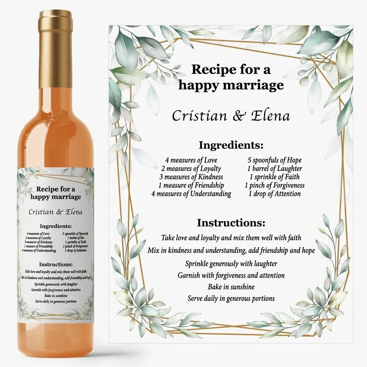 Vino personalizzato con messaggio - La ricetta per un matrimonio felice