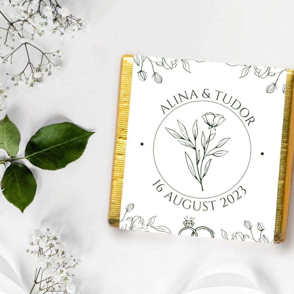 Mini cioccolatino personalizzato con messaggio - motivo floreale