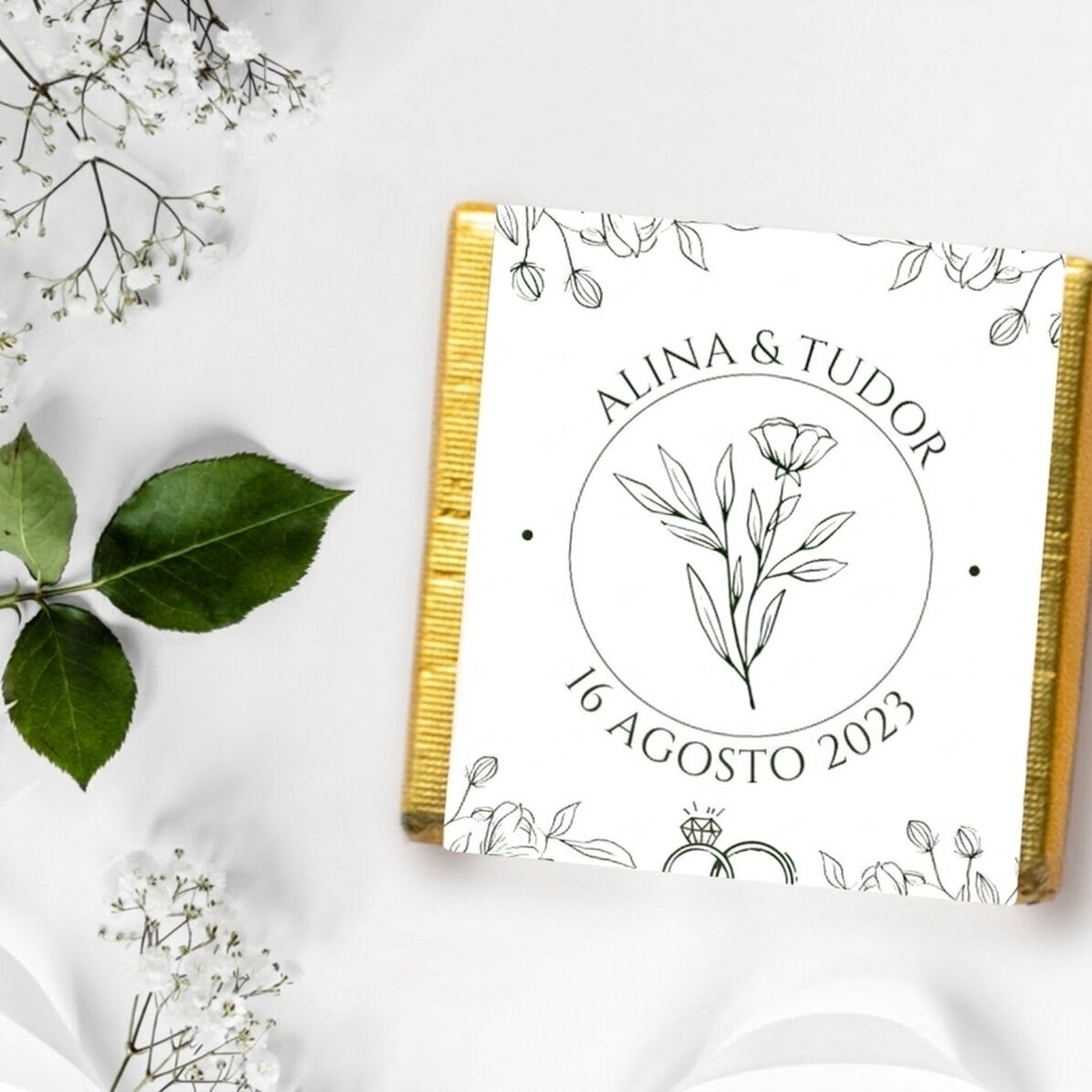 Mini cioccolatino personalizzato con messaggio - motivo floreale