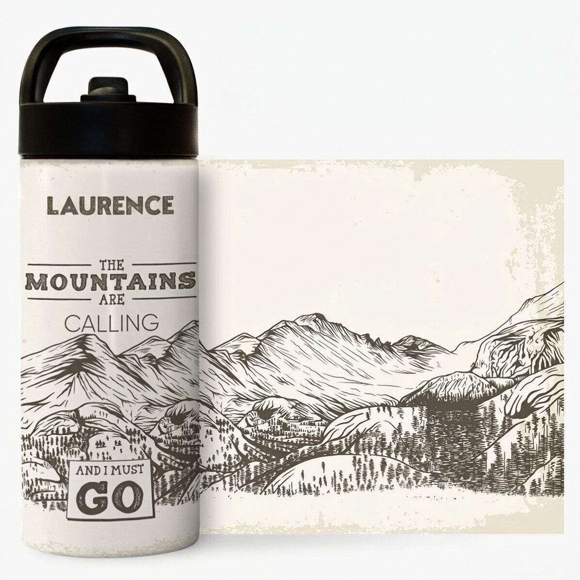 Tazza termica con manico e cannuccia personalizzata con nome - Mountains are calling