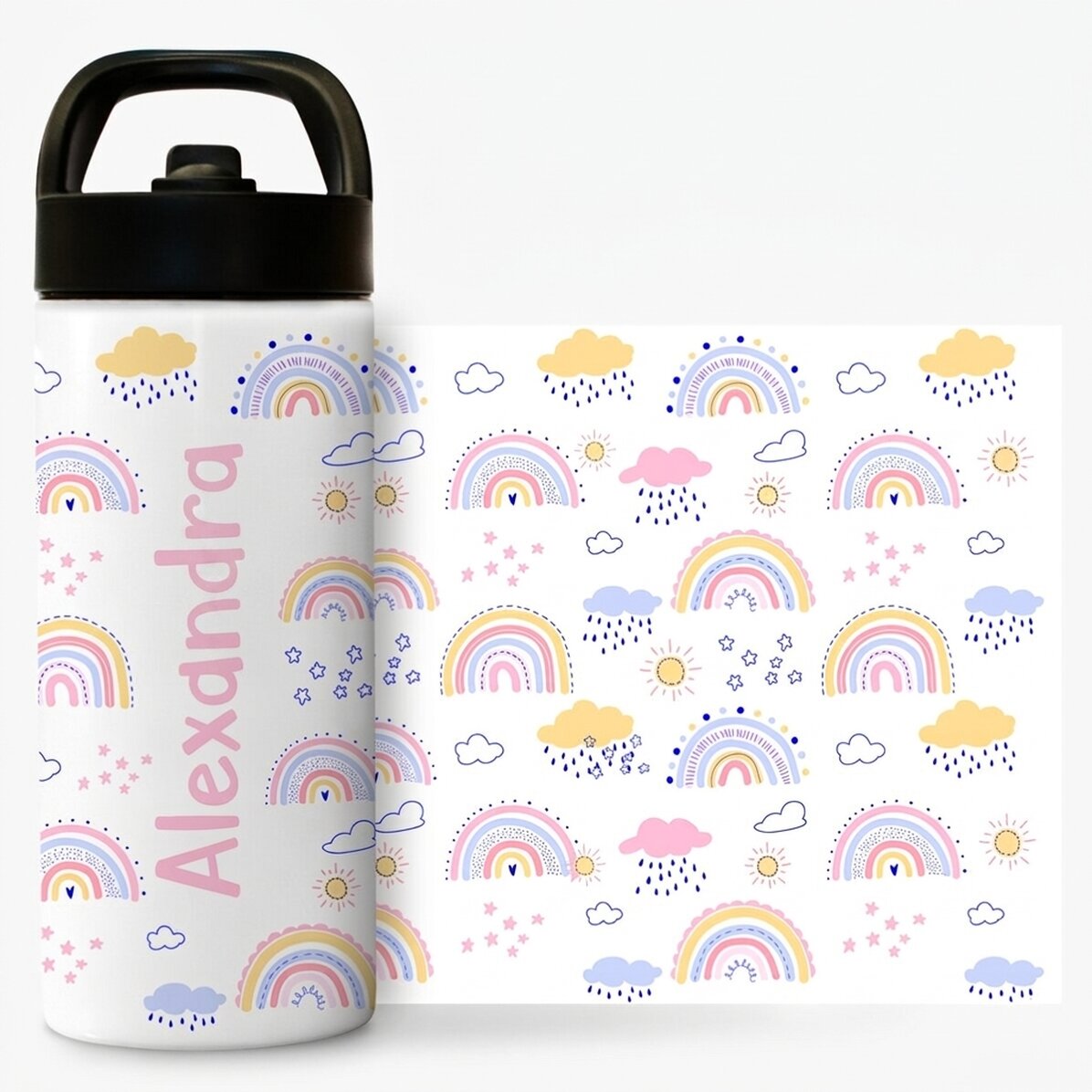 Thermos con manico e cannuccia personalizzato con nome - Arcobaleno
