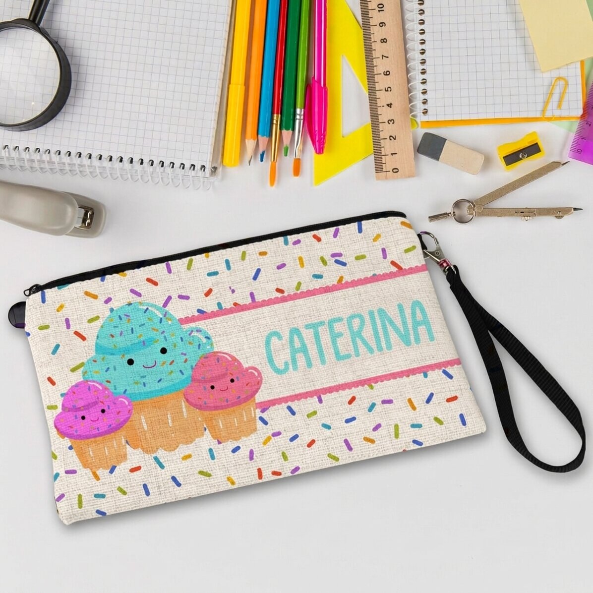 Borsetta per accessori personalizzata con nome - Cupcakes