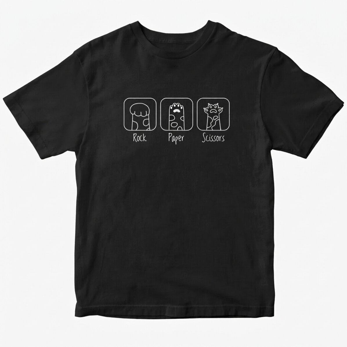 Maglietta in cotone personalizzata con la scritta "Rock, paper, scissors"