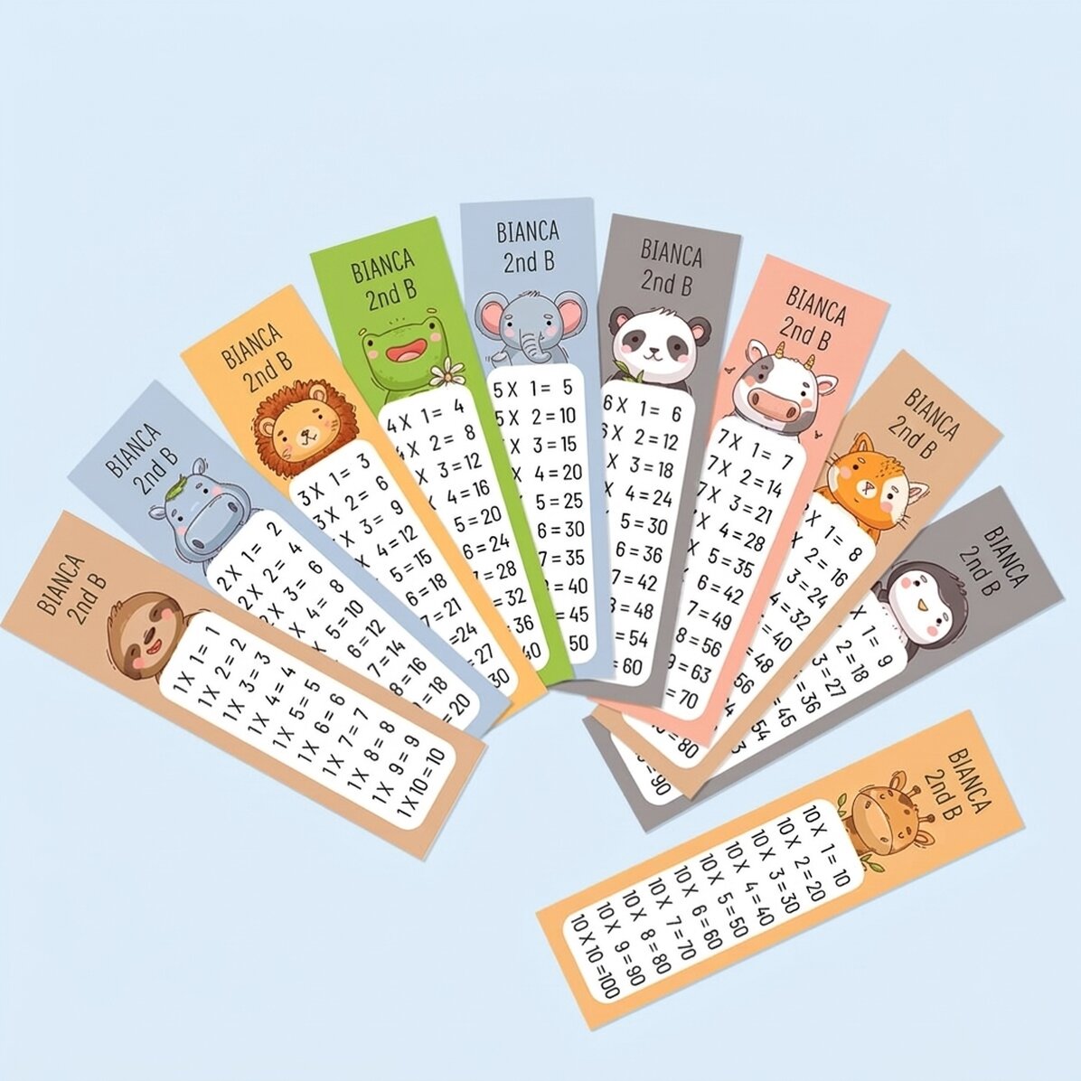 Set di 10 segnalibri personalizzati con testo - Tabella della moltiplicazione