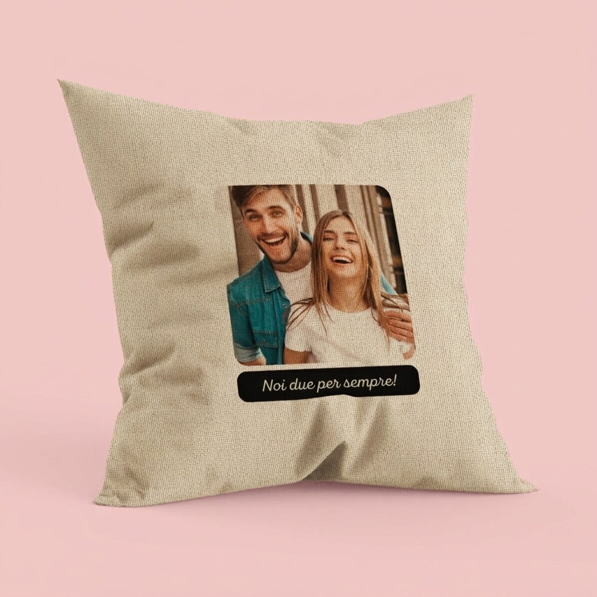 Cuscino personalizzato con una foto quadrata e una scritta - Per sempre - In