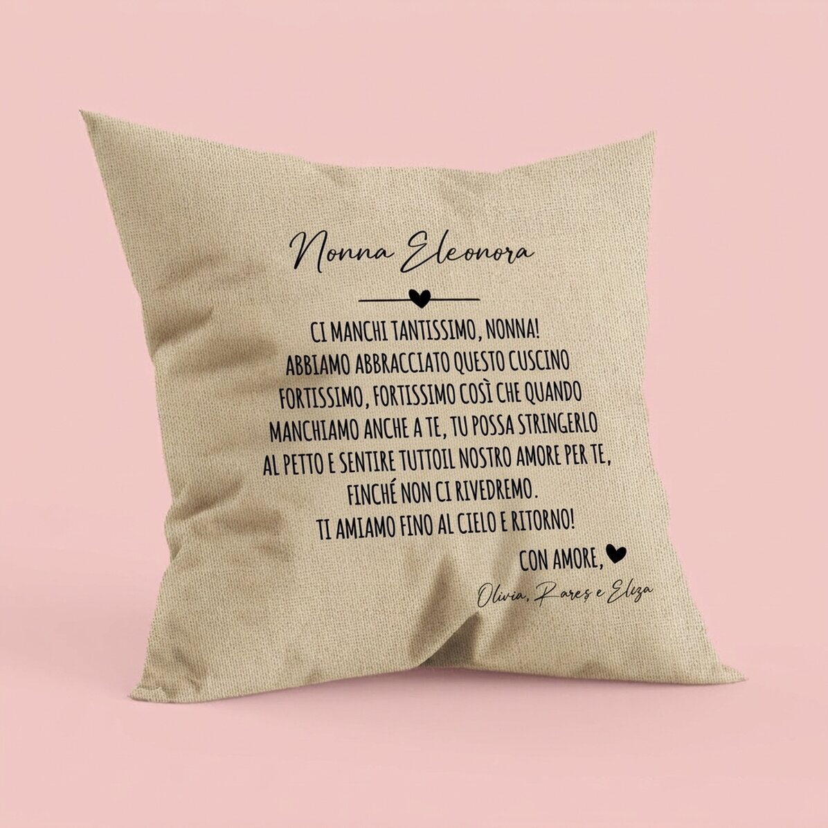 Cuscino personalizzato con messaggio per i propri cari - In