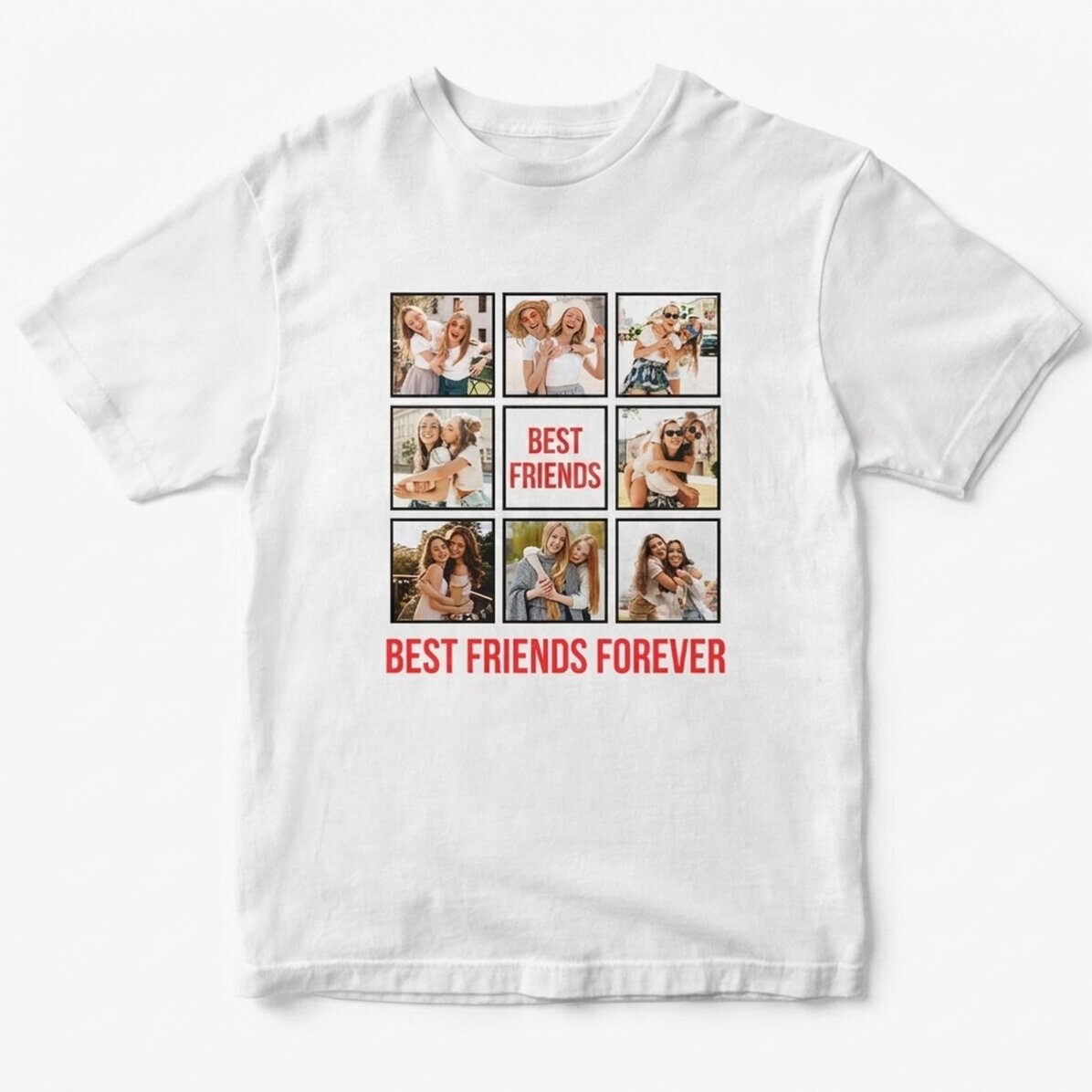 Maglietta in cotone personalizzata con 8 foto e testo - Best Friends Forever