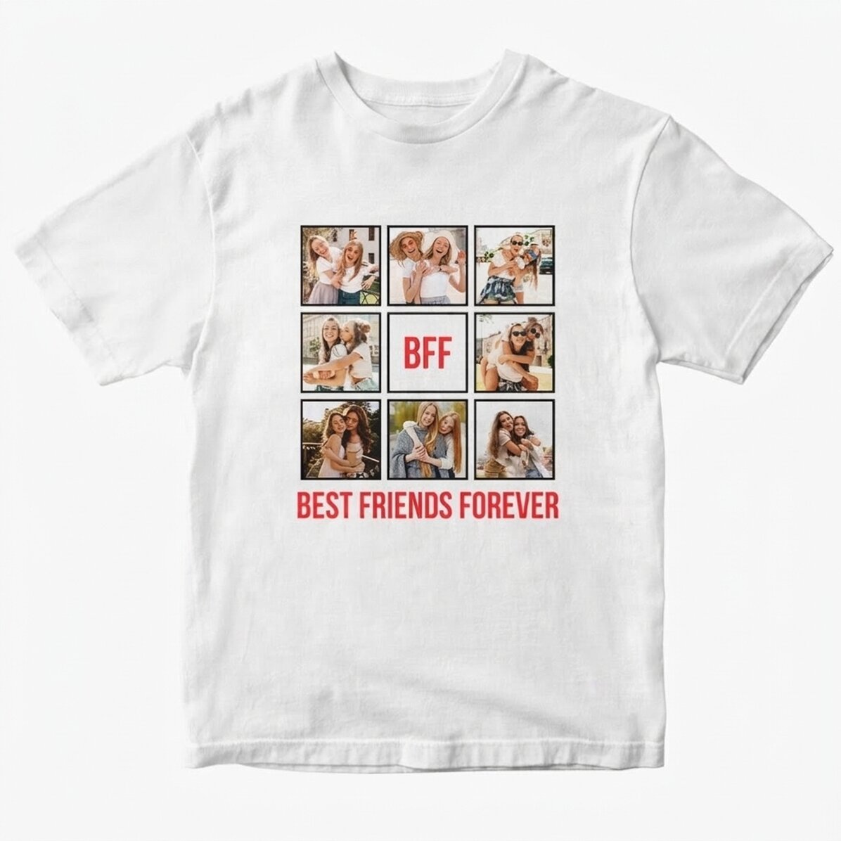 Maglietta in cotone personalizzata con 8 foto e testo - Best Friends Forever
