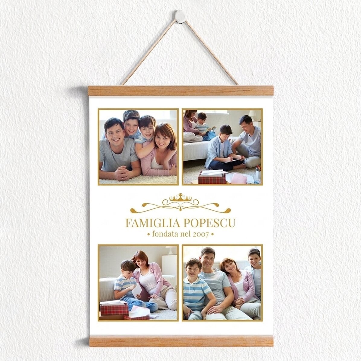 Poster personalizzato con gancio, con 4 foto di famiglia