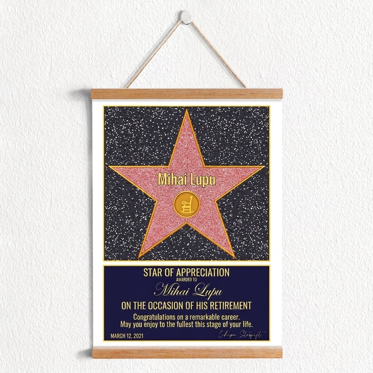 Poster personalizzato con gancio e testo - La stella della gratitudine per il pensionamento