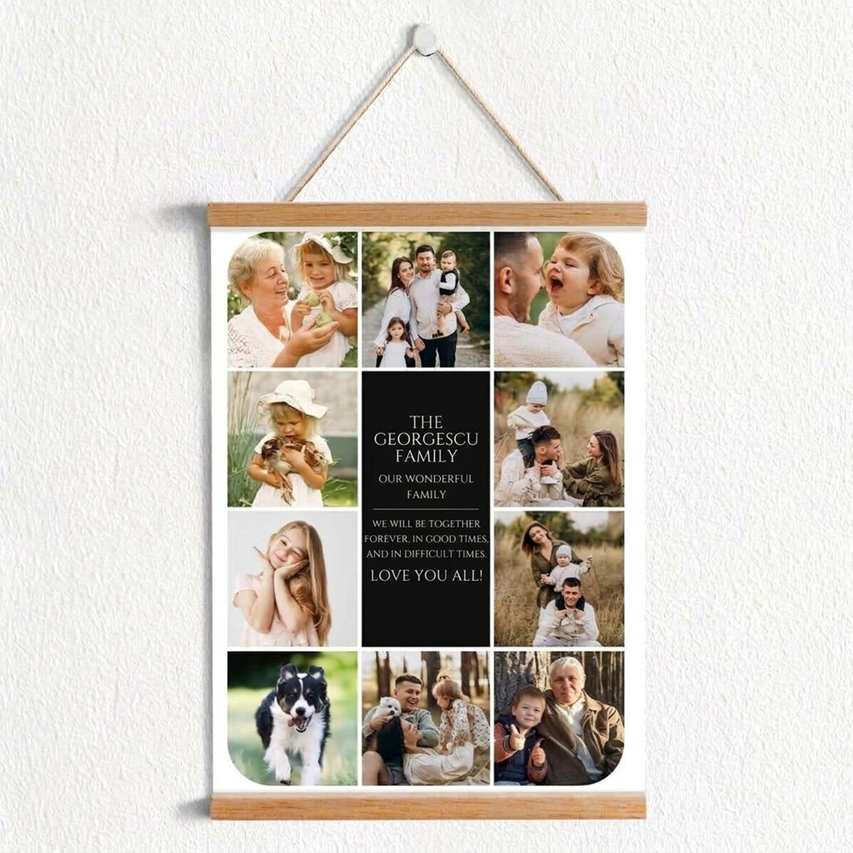 Poster personalizzato con gancio, testo e 10 foto - La nostra famiglia
