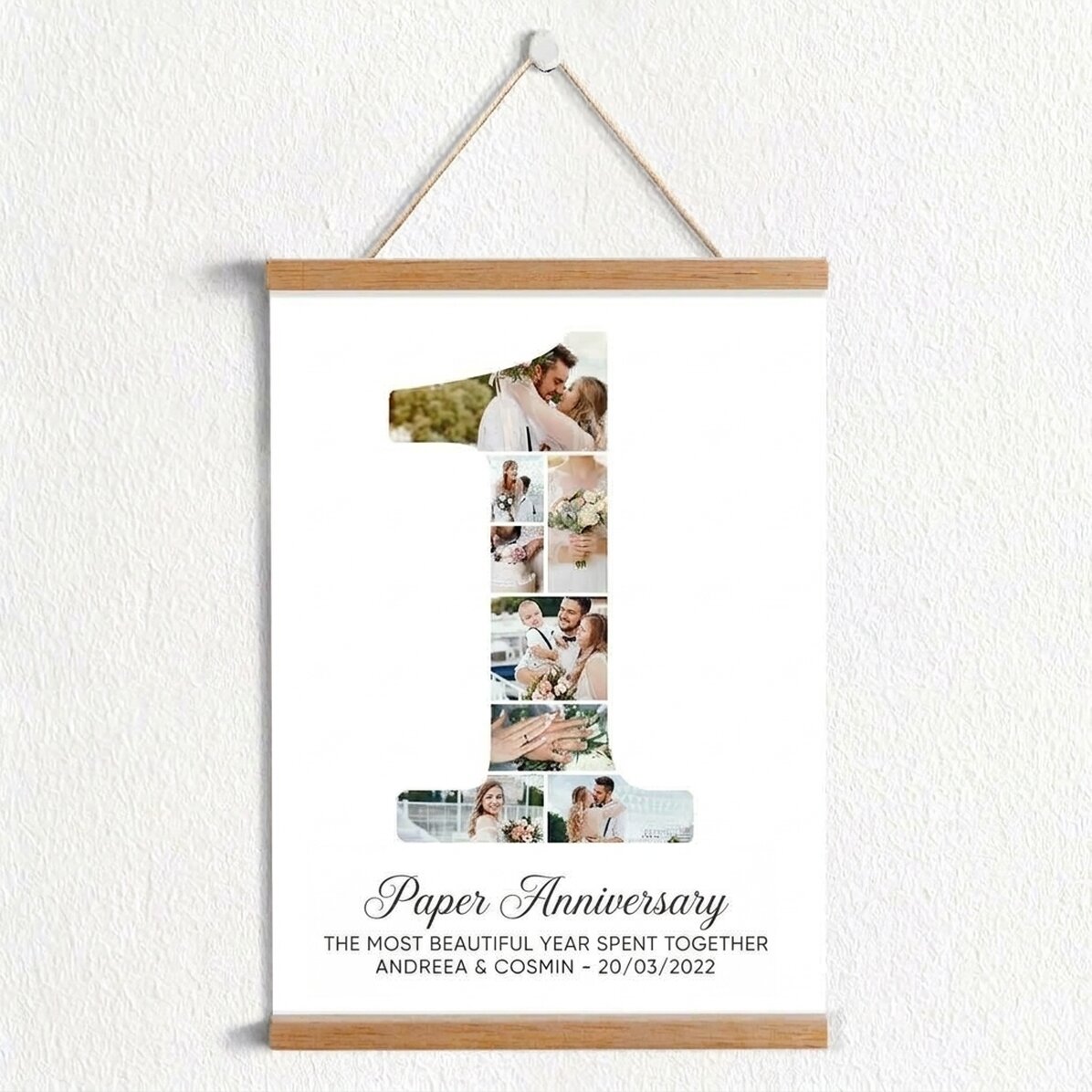 Poster personalizzato con ciondolo a forma di agata con il numero 1, foto e messaggio - Anniversario