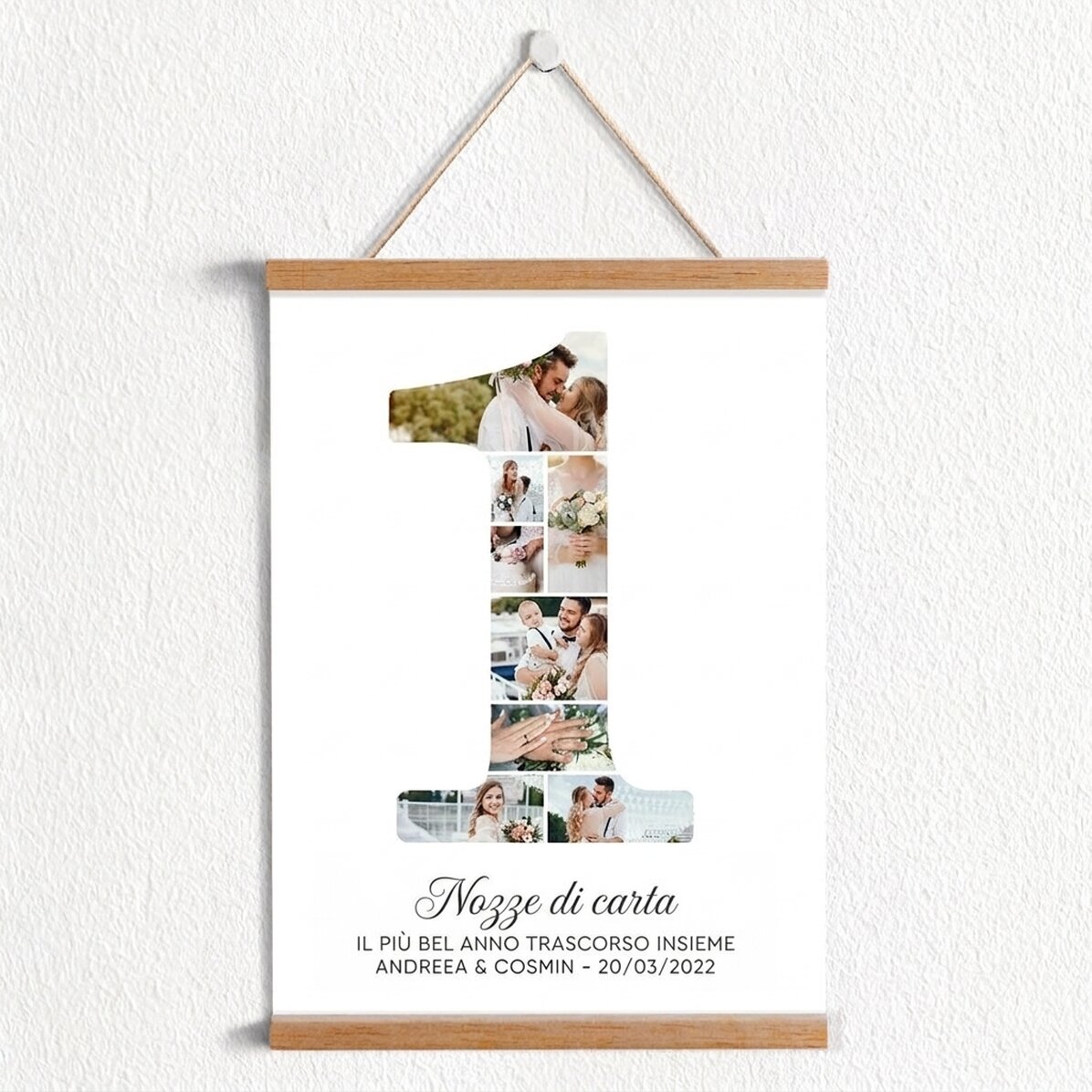 Poster personalizzato con ciondolo a forma di agata con il numero 1, foto e messaggio - Anniversario