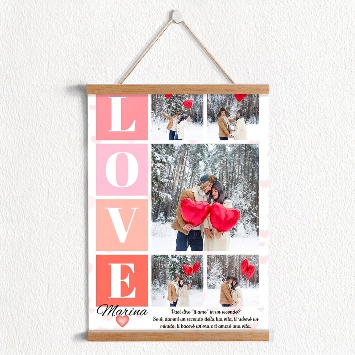 Poster personalizzato con 5 foto e un messaggio per gli innamorati