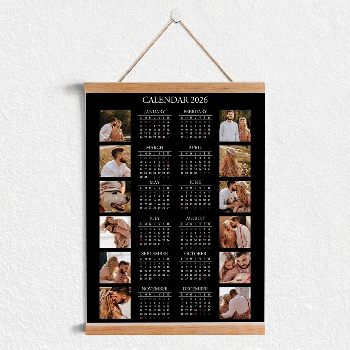 Calendario da parete personalizzato con ganci, 12 foto e testo