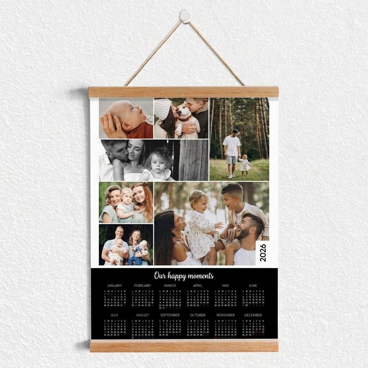 Calendario da parete personalizzato con ganci, 7 foto e testo