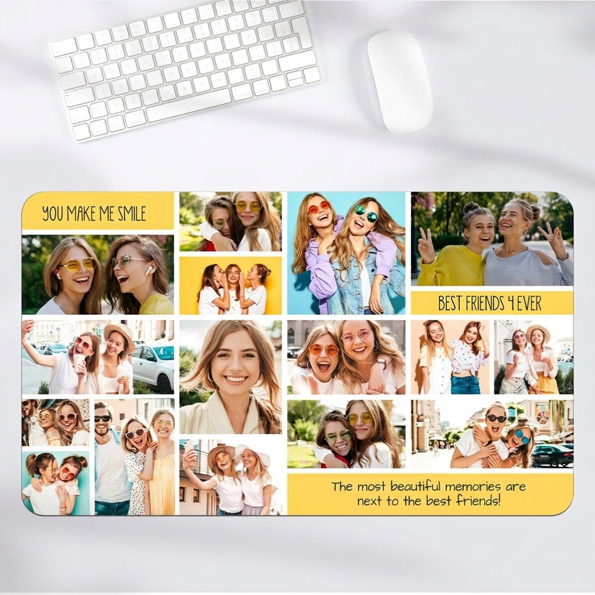 Tappetino per mouse XXL personalizzato con collage di foto e testo