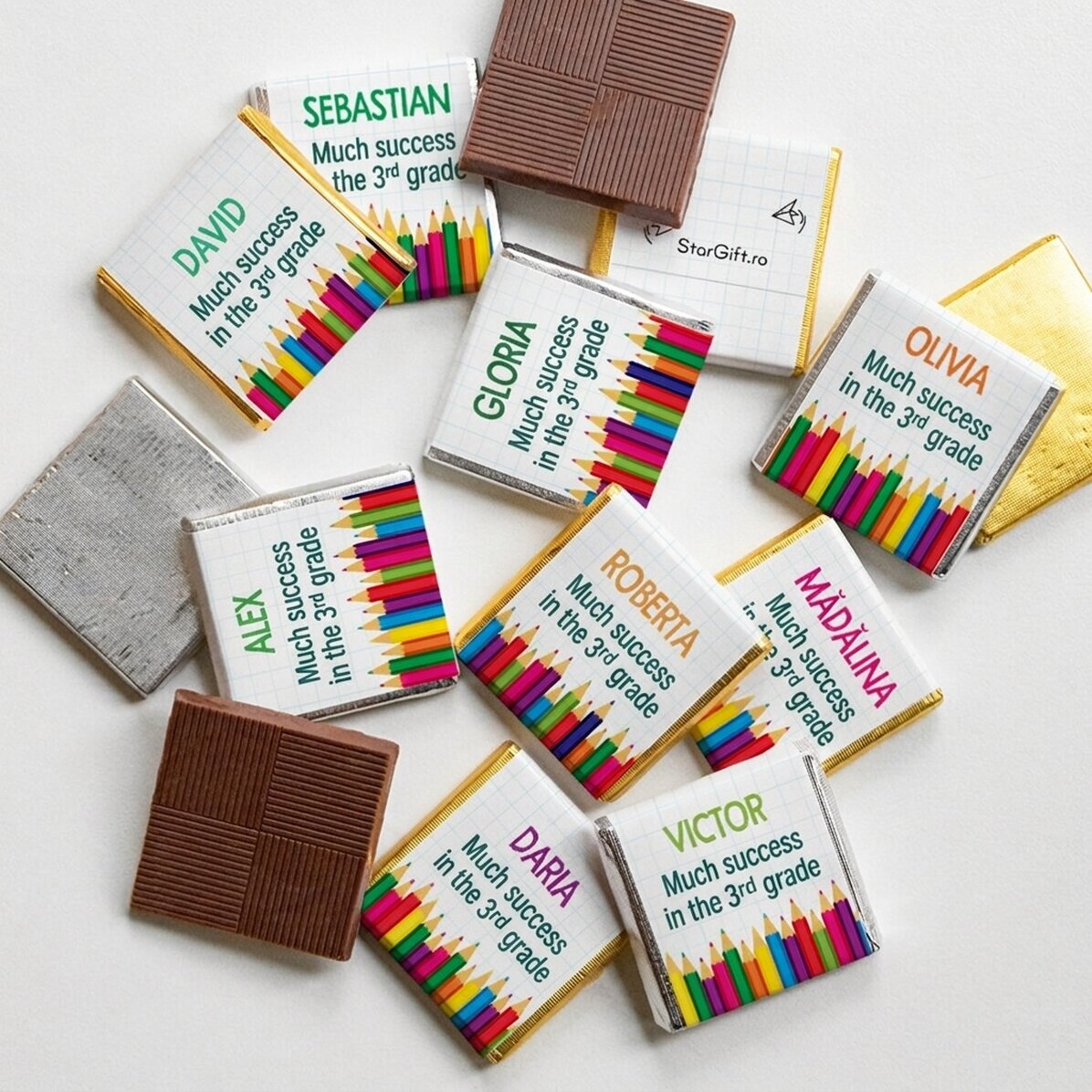 Set di 10 mini cioccolatini personalizzati con scritta - Ritorno a scuola
